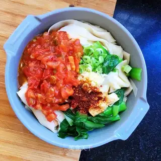 The eggplant sauce is full of noodles