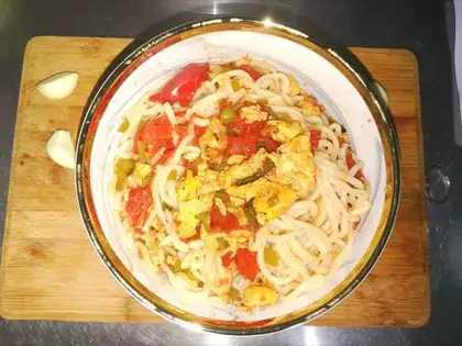 Potato egg pepper noodles