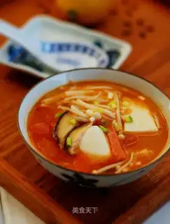 Tomato mushroom tofu soup