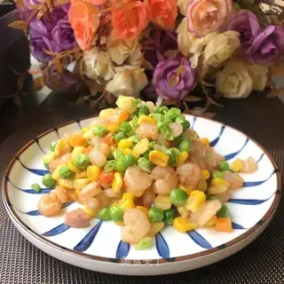 Corn pea shrimp