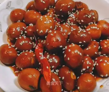Red roasted quail eggs