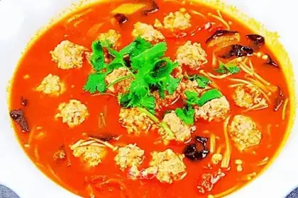 Tomato mushroom meatballs. Soup