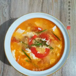 Tomato egg tofu soup