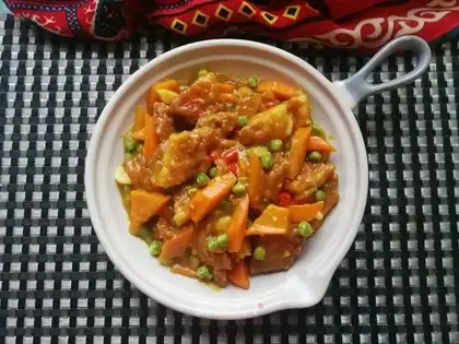 Carrot pea curry chicken steak