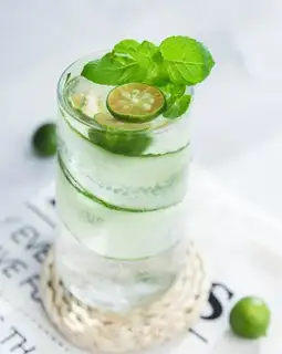Fresh and white cucumber lemon in the summer