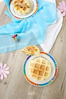 Cheese and peanut butter and waffles