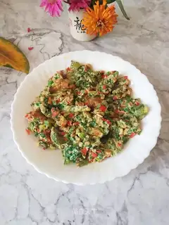 Celery leaves, meat and eggs