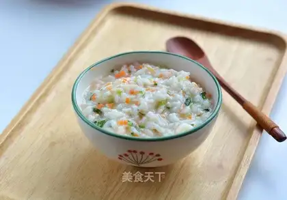 Carrot greens and rice porridge