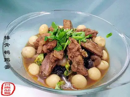 Red wine ribs and quail eggs