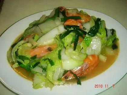 stir-fried Chinese cabbage with prawns