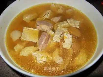 Frozen tofu and pumpkin soup