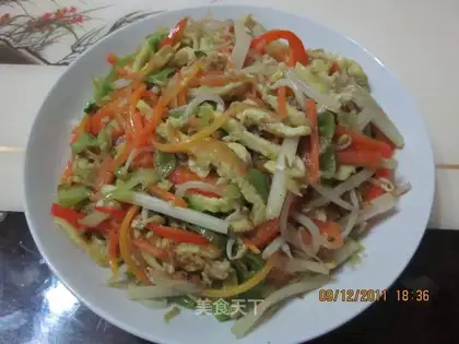 Colorful scrambled egg shredded
