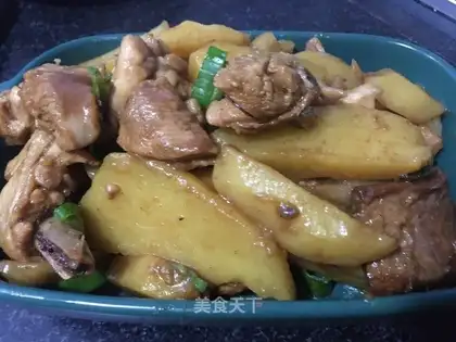Roasted potatoes, chicken legs