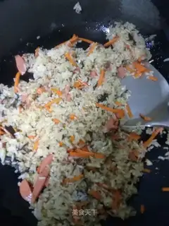 Ham sausages, carrots, olive rice