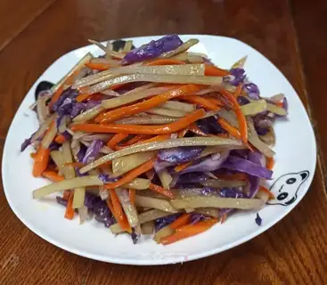 Carrot, purple, blue, fried potatoes