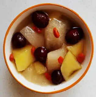 "Red dates, Sydney apple soup."