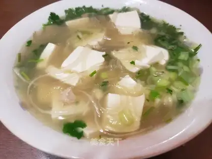 Pink tofu soup