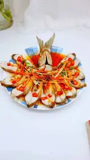 Peacock clears the steam fish