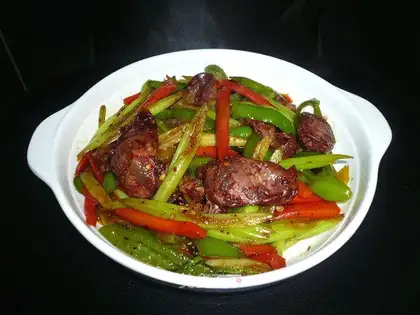 Sausage and green vegetables