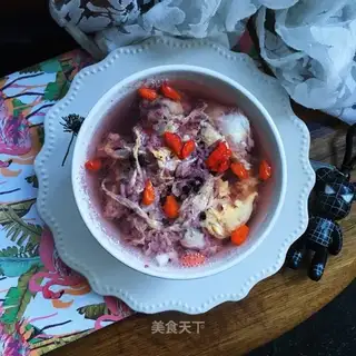 "Purple rice sweet egg broth."