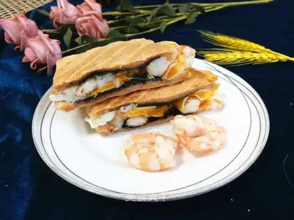 Fried egg shrimp sandwich
