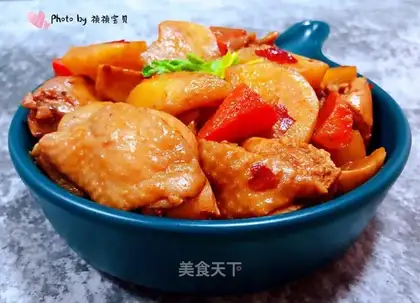 Apricot, potato carrot, chicken leg