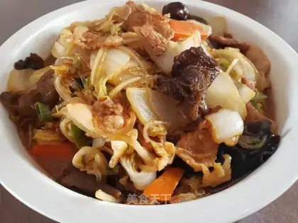 "Big cabbage with a bouquet of pork"