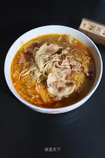 Golden pins and mushrooms and lamb stew