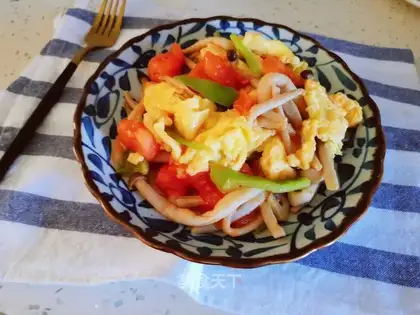 Seafood mushroom fried egg tomatoes