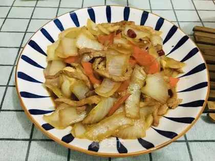 Onion carrots, fried meat