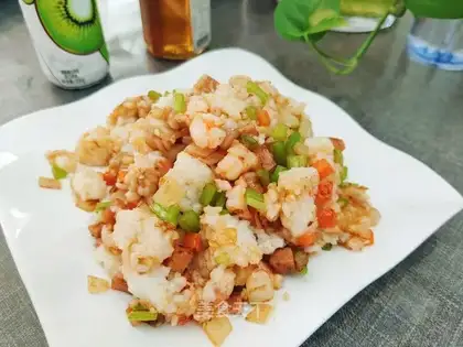 Shrimp sausages and rice