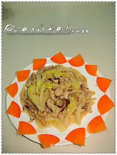 stir-fried pork with cabbage and japonica rice