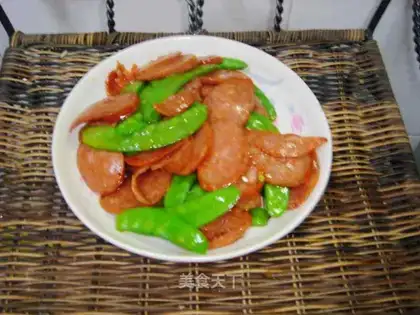 fried sausage with peas