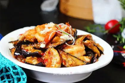 Fish, shrimp, eggplant