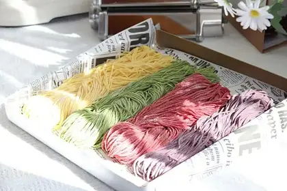 Home-made coloured noodles