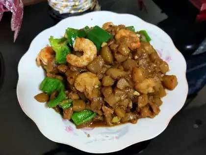 Shrimp fried eggplant