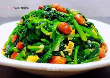 Garlic spinach with peanut rice