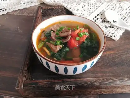 Pork liver spinach tomato soup