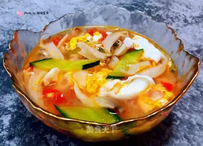 Tomato cucumber omelet soup