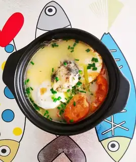 Skullfish, tomatoes, egg soup
