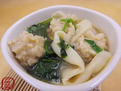 Spinach chicken meatball noodle soup