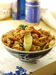 Fried mutton slices with green onion