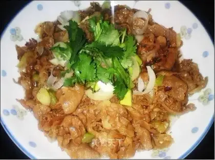 lamb with fried green onions