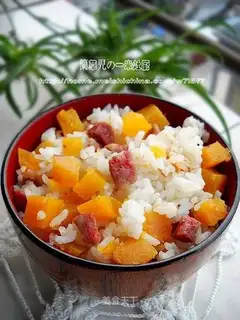 Stewed rice with sweet potato sausage