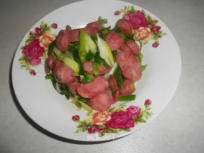 stir-fried sausage with garlic sprouts