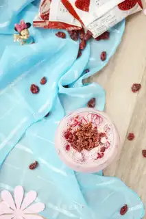 Fresh cranberry and banana yogurt shakes