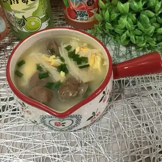 Eggballs, gin and mushroom soup