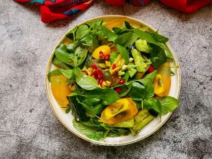 A mustard cucumber mixed with eggs