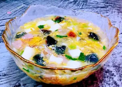 Eggs, tofu sausage soup