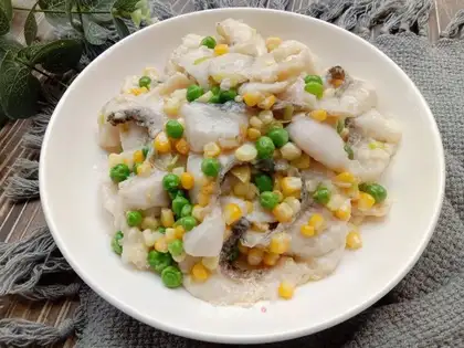 Corn green bean fried fish